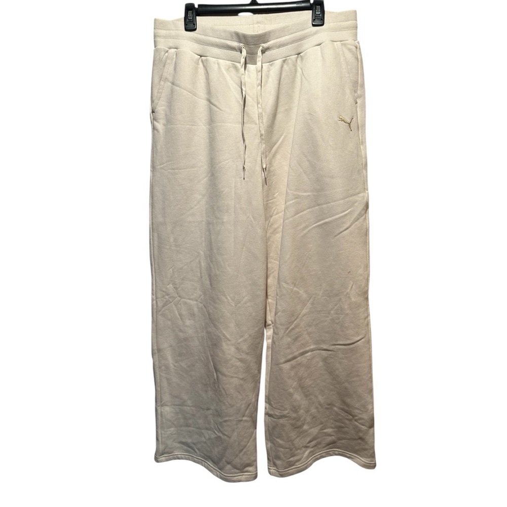 Puma Cream Wide-Leg Sweatpants with Gold Logo Size XL - Picture 2 of 7